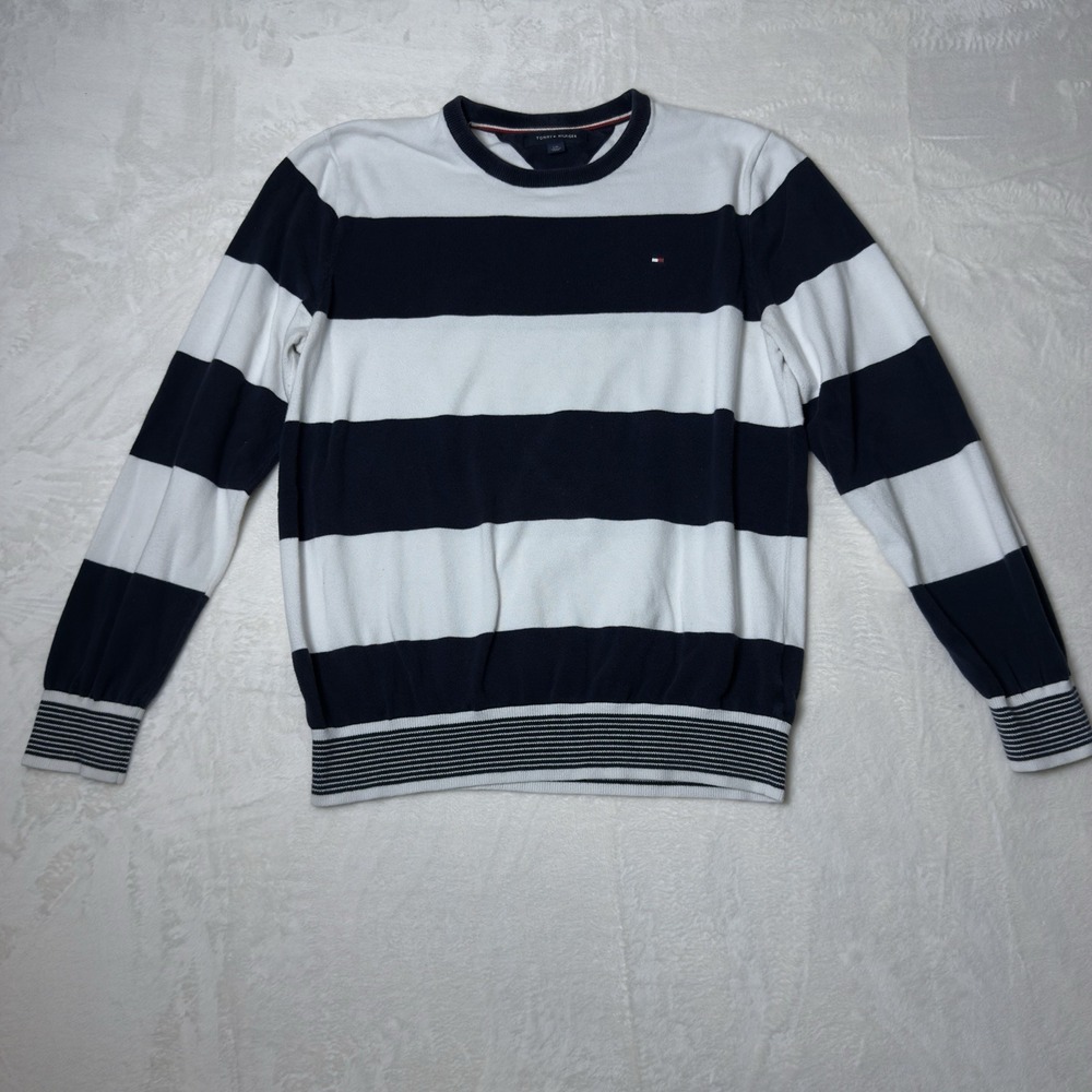 Tommy Hilfiger Long Sleeve Sweater Navy/White Stripe Men's Large‎ Nautical 90s